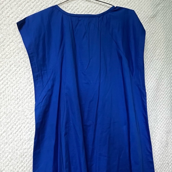 LOFT Royal Blue Flutter Sleeve Split Neck Swing Dress Large Cotton Blend NWT - Picture 10 of 11